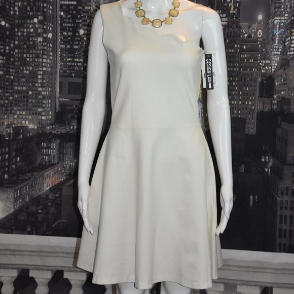 Design Lab sz Large Ivory One Shoulder Fit and Flare Knee Length Dress - Picture 1 of 11